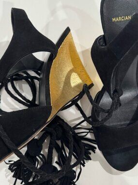 Marciano Black and Gold Wedge Suede Size 6 Womens Shoes